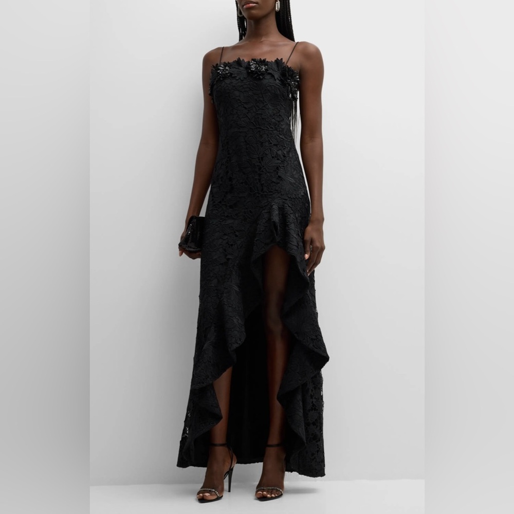 Ungaro Eva High Low Square Neck Floral Lace Gown - Picture 3 of 16